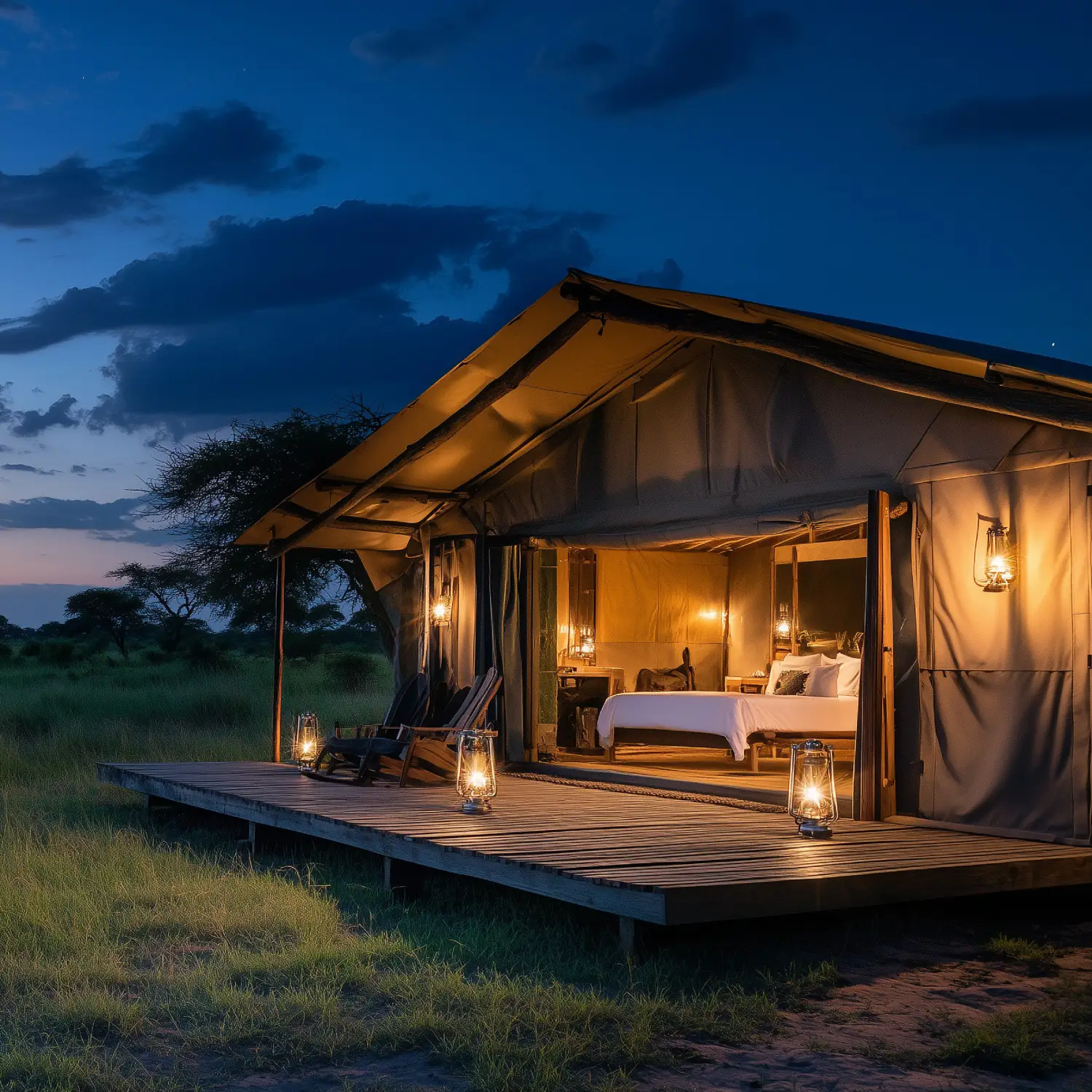 A luxury camp in Africa on a raised platform